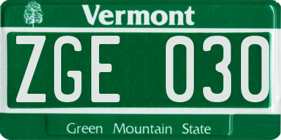 VT license plate ZGE030