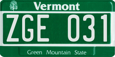 VT license plate ZGE031