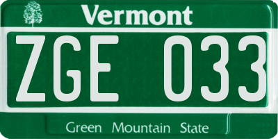 VT license plate ZGE033