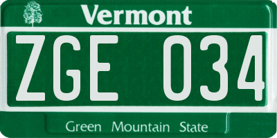 VT license plate ZGE034