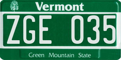 VT license plate ZGE035