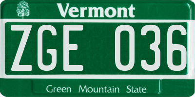VT license plate ZGE036