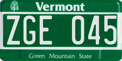 VT license plate ZGE045