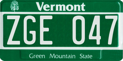 VT license plate ZGE047