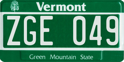 VT license plate ZGE049