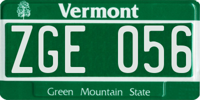 VT license plate ZGE056