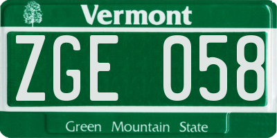 VT license plate ZGE058