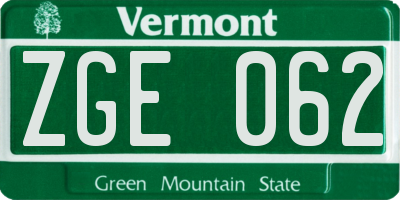 VT license plate ZGE062