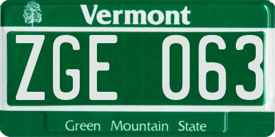 VT license plate ZGE063