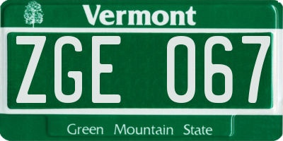 VT license plate ZGE067