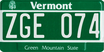 VT license plate ZGE074