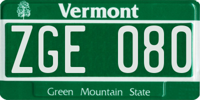VT license plate ZGE080