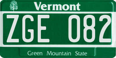 VT license plate ZGE082