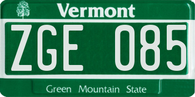 VT license plate ZGE085