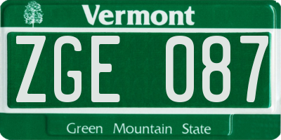 VT license plate ZGE087