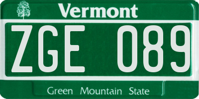 VT license plate ZGE089
