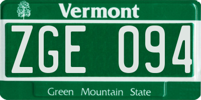 VT license plate ZGE094