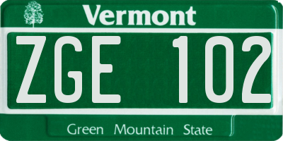 VT license plate ZGE102