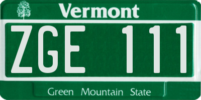 VT license plate ZGE111