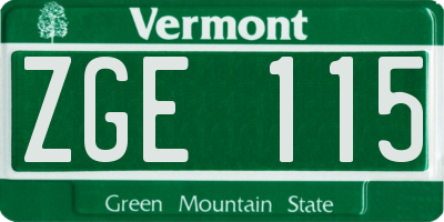 VT license plate ZGE115