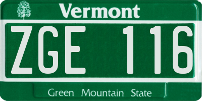 VT license plate ZGE116