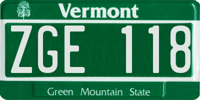 VT license plate ZGE118