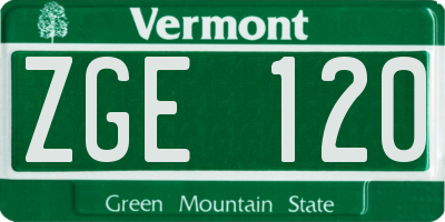 VT license plate ZGE120