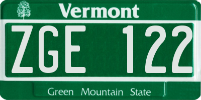 VT license plate ZGE122