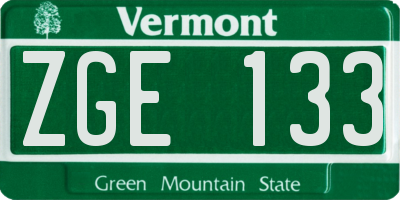 VT license plate ZGE133