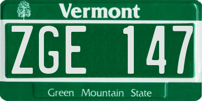 VT license plate ZGE147