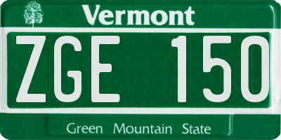 VT license plate ZGE150