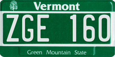 VT license plate ZGE160