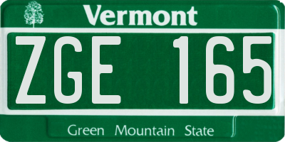 VT license plate ZGE165