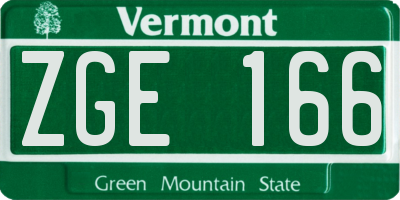 VT license plate ZGE166