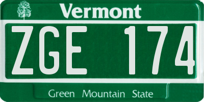 VT license plate ZGE174