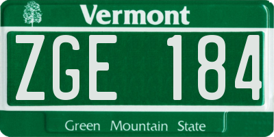 VT license plate ZGE184
