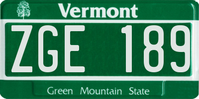 VT license plate ZGE189