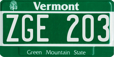 VT license plate ZGE203
