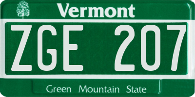 VT license plate ZGE207