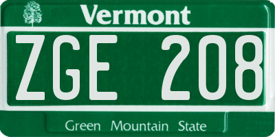 VT license plate ZGE208
