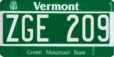 VT license plate ZGE209