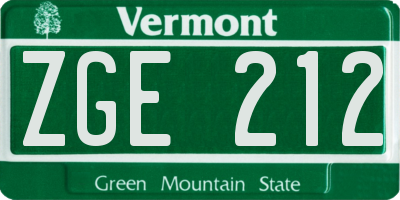 VT license plate ZGE212
