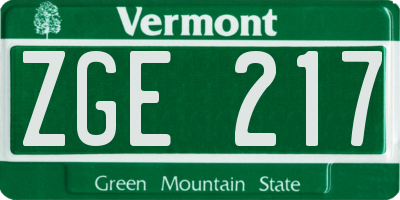 VT license plate ZGE217