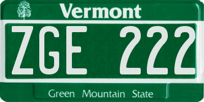 VT license plate ZGE222