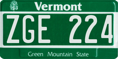 VT license plate ZGE224