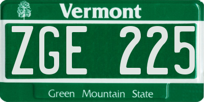 VT license plate ZGE225