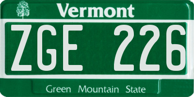 VT license plate ZGE226