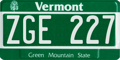 VT license plate ZGE227