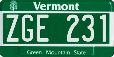 VT license plate ZGE231