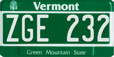 VT license plate ZGE232